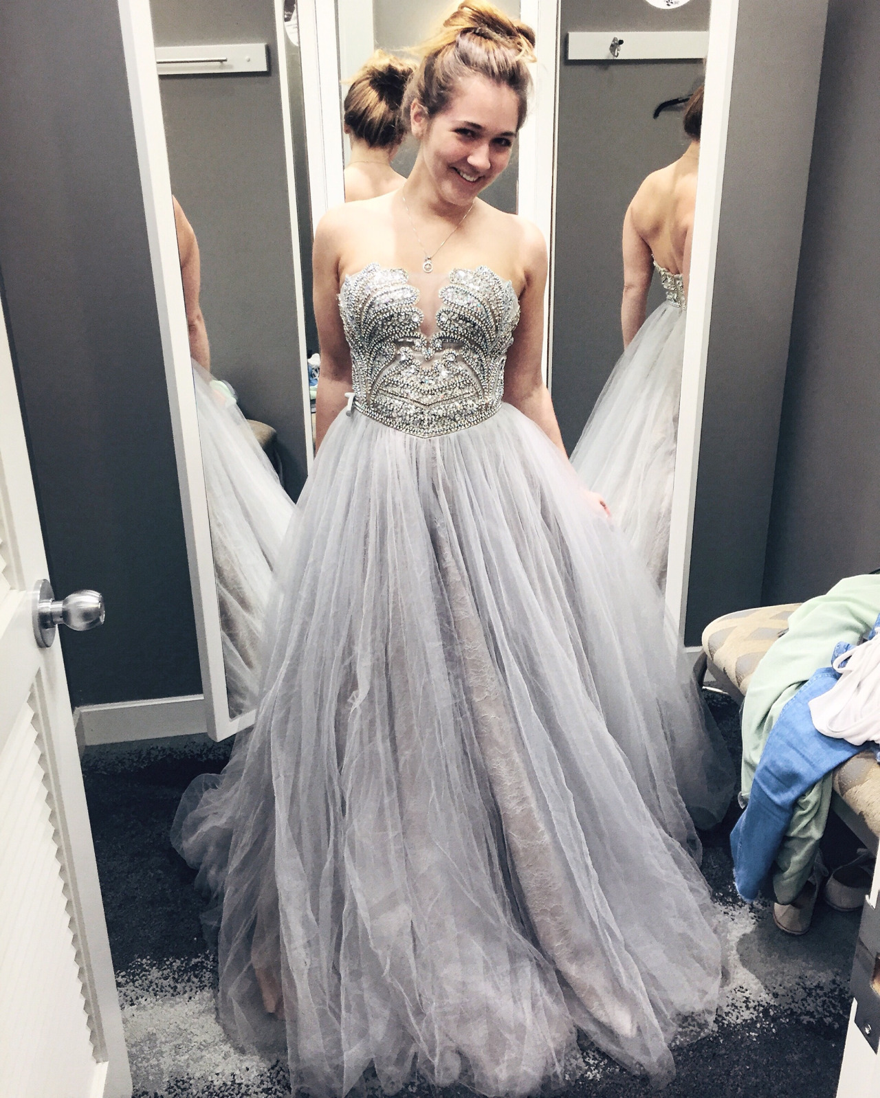 silver gray long gown